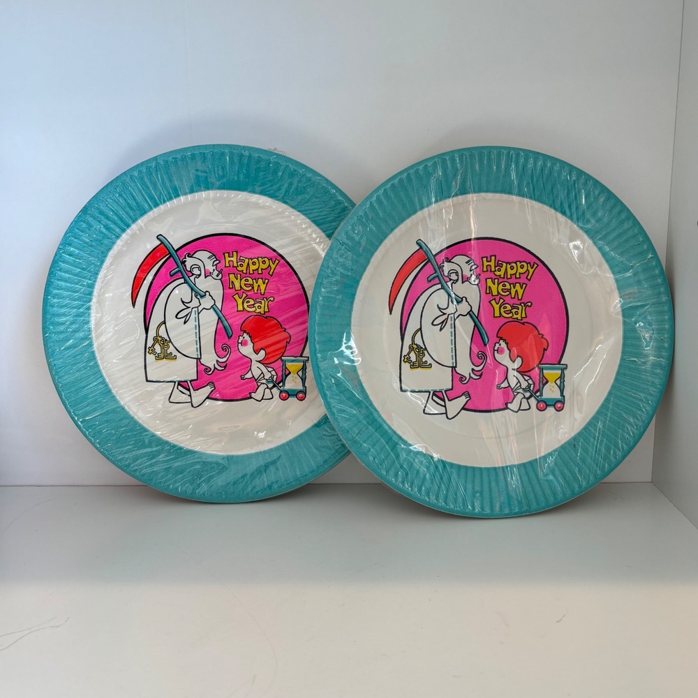 Vtg Happy New Year Paper‎ 7" Plates 2 Packages 16 Total Plates Salad Dessert New